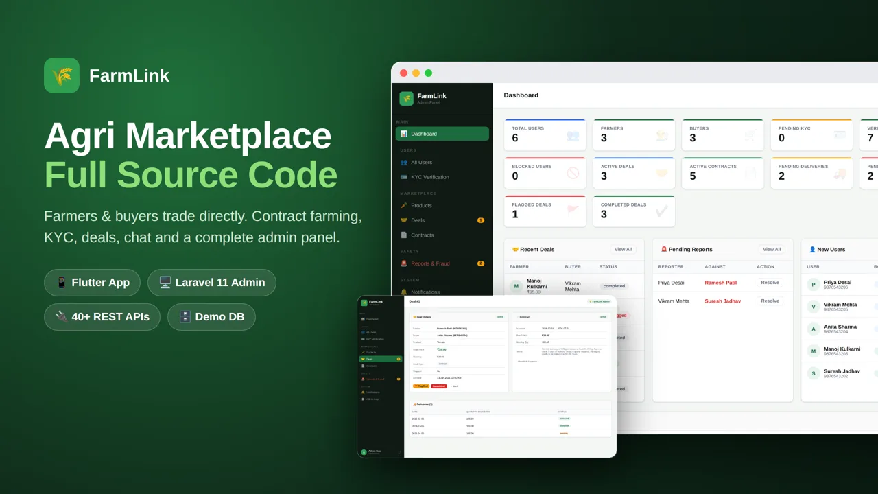 FarmLink agri marketplace admin dashboard